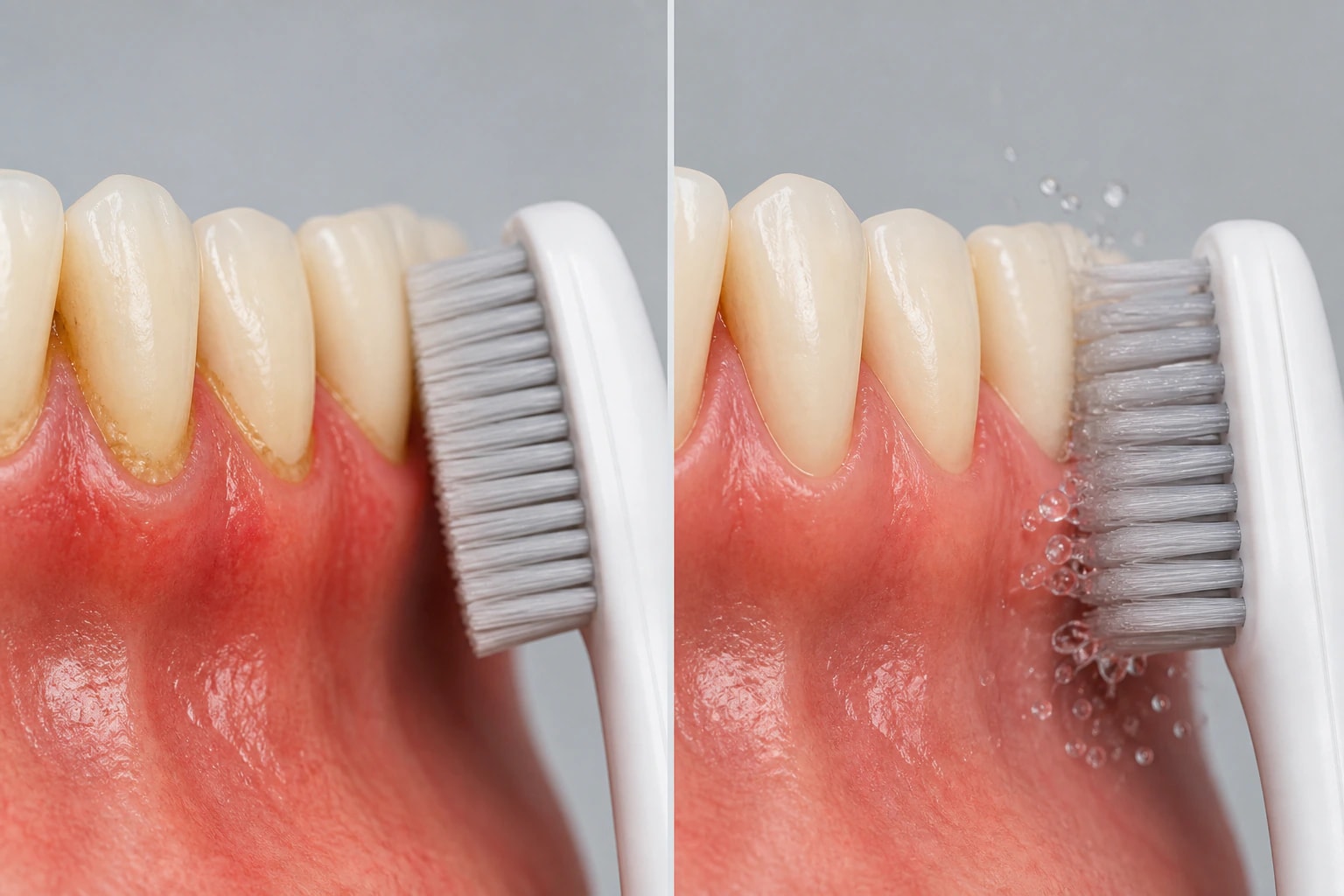 Plaque at the gum line — representative sonicare toothbrush visualization